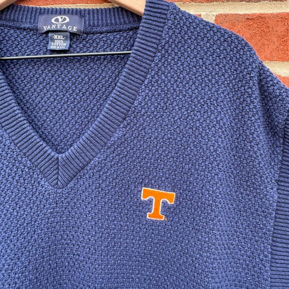 TN Vols Embroidered Waffle Knit Sweater Vest Mens XXL Navy VTG USA Made - Picture 2 of 11